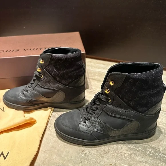 Louis Vuitton Women’s Black Monogram High Top Sneakers Size 35 - Picture 4 of 6